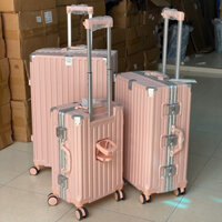 Vali Khung Khôm Có Khay Để Cốc, Chỗ Để Ly Nước - Size 20/24/29 Inch - Bọc Nhôm 4 Góc Chống Vỡ, Chống Xước