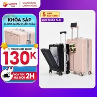 Vali khung nhôm SUNNY MONTER tích hợp khay đựng cốc, ngăn đựng laptop, móc treo đồ, vali kéo size 20/24