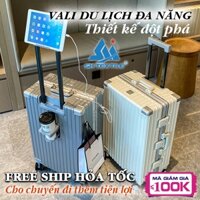 VALI NỘI ĐỊA TRUNG  KHUNG NHÔM  KHÓA SẬP TSA , Có Gíá để cốc - Sạc dự phòng -Thời Trang tiện lợi