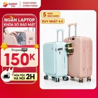 Vali SUNNY LATO - Vali du lịch 20/24inch nhựa ABS + PC xách tay/ kí gửi, khay đựng cốc, móc treo đồ, ngăn đựng laptop