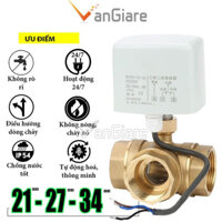 [Van bi điện 3 lỗ] Van khoá nước 3 ngã đóng mở bằng motor điện 220v phi 21 27 34
