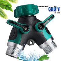 Van chia nước chia 2 chữ Y 2 đầu ra, 2 khóa van độc lập, phi 27mm , đầu nối ống nước chia 2 - Xanh lá