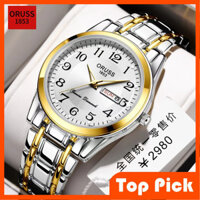 [Vận chuyển nhanh] ORISS Lịch kép chính hãng Đồng hồ nam chống nước màu vàng thời trang sang trọng dành cho doanh nhân Dạ quang Phiên bản Hàn Quốc Đồng hồ đeo tay thạch anh tự động dành cho nam