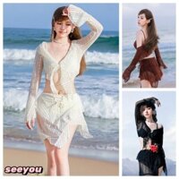 （Vận Chuyển Nhanh Từ Hà Nội) Seeyou Bộ Bikini 4 Mảnh Dành Cho Nữ Đồ Bơi Ren Dài Tay Mới Thời Trang Hàn Quốc