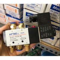 Van điện từ 110V 4V210-08 Airtac + đầu nối phi 8 và giảm thanh