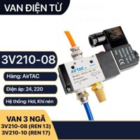 Van Điện Từ 3V210-08, Van Khí Nén AirTAC 3 Ngã Ren 13 17 Cuộn Coil 24v, 220v