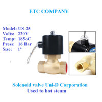 Van điện từ UNI-D thường đóng, thân và dây coil van bằng đồng, dùng cho hơi nóng 185oC 220v