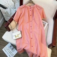 Văn Học Nhật Bản Kẻ Sọc Màu Hồng Rời Kem Chống Nắng Smock Đường Cổ Pinch Pleat Đầm