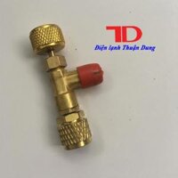 Van khóa gas chống bỏng điều hòa Hongsen dùng nạp gas R32 và R410A, đầu đực phi 6 (1/4") - đầu cái phi 8 (5/16")