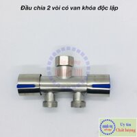 Van Nước 2 cổng xả có điều khiển riêng biệt dạng vòi chia nước – đầu ra 21mm, Chất liệu bằng Inox SUS304 -VC2xanh90