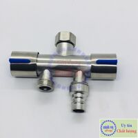 Van Nước 2 cổng xả có điều khiển riêng biệt dạng vòi chia nước – đầu ra 21mm, Chất liệu bằng Inox SUS304 -VC2xanh90