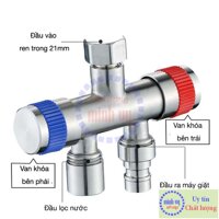 Van Nước 2 cổng xả có điều khiển riêng biệt dạng vòi chia nước – đầu ra 21mm, Chất liệu bằng Inox SUS304 -VC2xanh90