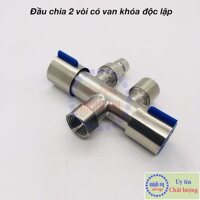 Van Nước 2 cổng xả có điều khiển riêng biệt dạng vòi chia nước – đầu ra 21mm, Chất liệu bằng Inox SUS304 -VC2xanh90