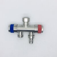 Van Nước 2 cổng xả có điều khiển riêng biệt dạng vòi chia nước – đầu ra 21mm, Chất liệu bằng Inox SUS304 -VC2xanh90