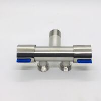 Van Nước 2 cổng xả có điều khiển riêng biệt dạng vòi chia nước – đầu ra 21mm, Chất liệu bằng Inox SUS304 -VC2xanh90