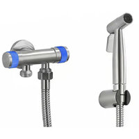 Van vòi nước đa năng 02 đầu kèm bộ xịt vệ sinh Inox 304