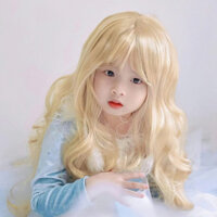 Vàng Ánh Sáng Trẻ Em Tóc Giả Bé Gái Phong Cách Phương Tây Thiên Thần Nhỏ Dễ Thương Ngoài Trời Chụp Ảnh Chụp Tóc Xoăn Dài Thể Hiện Hiệu Suất Mũ Đội Đầu