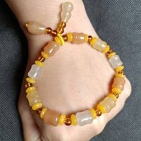 vàng silk Jade vòng đeo  quartzstone nephrite Ngọc bích vòng đeo slub beads style gorgeous