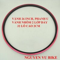 Vành xe đạp 26 inch 32 phanh U, chất nhôm dày, bền