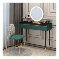 Vanity Table Set with Lighted LED Touch Screen Dimming Mirror with 2 Sliding Drawers Makeup Dressing Table,Sintered Stone Top,3 Colors Available