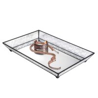 Vanity Tray Mirrored Bottom Vintage Glass Decorative Bathroom Makeup Organizer Jewelry Display Perfume Holder Dresser Home Décor Candle Tray J Devl...