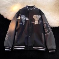 Varisty jacket form rộng , áo khoác bomber tay da nam nữ số 95 họa tiết chữ Y 2 màu