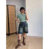[Varvet] Có Bigsize Quần Jeans Nữ Ngắn Ống Rộng Cao Cấp Phong Cách Retro