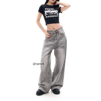 [Varvet] Có Bigsize Quần Jeans Xám Bạc Tia Chớp Trendy Đường Phố Phong Cách Hot Girl Mỹ Thời Trang