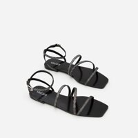 Vascara Giày Sandal Ankle Đế Bệt Mũi Vuông Vân Da Kỳ Đà SDK 0317 Cầu Vồng GHN