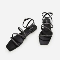 Vascara Giày Sandal Ankle Đế Bệt Mũi Vuông Vân Da Kỳ Đà SDK 0317 Cầu Vồng DNT