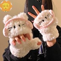 Vastji Hoạt Hình Sang Trọng Mùa Đông Bịt Tai Găng Tay Mèo Dễ Thương Giữ Ấm Earflap Chống Gió Lật Găng Tay Mùa Đông VN