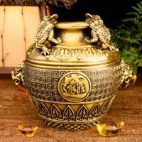 Vật phẩm Hũ cóc tài lộc bằng đồng thau cỡ trung phong thuỷ Trúc Vương.