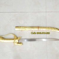 Vật phẩm phong thủy, kiếm phong thủy bằng đồng dài 60cm, kiếm gò bằng đồng nguyên chất, kiếm chuôi cong lưỡi inox