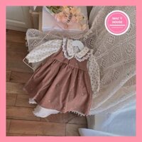 Váy 2 chi tiết dài tay 8-30kg  bé gái 💕𝑭𝑹𝑬𝑬𝑺𝑯𝑰𝑷💕 NHƯ Ý HOUSE'S- hàng thiết kế tết- Váy yếm nâu hoa xanh kèm áo
