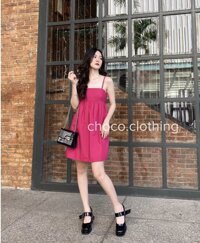 váy 2 dây babydoll cúp ngực dáng ngắn, đầm nữ 2 dây đi biển siêu mát mẻ - Hồng