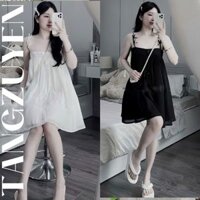 Váy 2 dây babydoll gắn nơ dáng xòe ngắn chất voan tơ 2  lớp Đầm ngủ bánh bèo mặc nhà đi chơi dễ thương cute T252G MONOKA