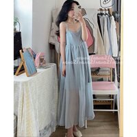 Váy 2 dây babydoll voan tơ Hàn Quốc, Đầm 2 dây babydokk voan tơ xòe rộng