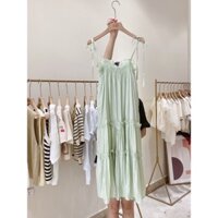 Váy 2 dây Bèo Xanh Mint Maxi Hàn Quốc RH