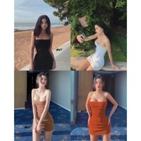 Váy 2 dây body đầm ôm body ngắn sexy sợi bún thun borip co giãn dày đẹp màu đen, trắng JUMIO