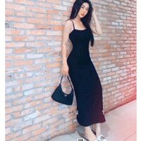 Váy 2 dây body dáng dài⚡𝒉𝒂̀𝒏𝒈 𝒄𝒂𝒐 𝒄𝒂̂́𝒑⚡đầm maxi 2 dây len tăm dáng dài ôm sát  chất len tăm co  dãn