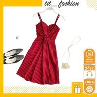 Váy 2 dây . đầm ôm body sexy dáng ngắn , kẻ sọc , xoắn eo phong cách Hàn Quốc