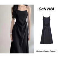 Váy 2 dây dáng ôm body Đầm hai Dài Hai Màu Đen Phong Cách Pháp Thời Trang Cho Nữ