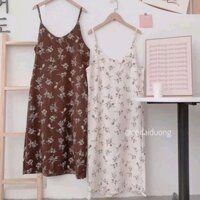 Váy 2 dây hoa nhí dáng suông cổ tim thời trang nữ mùa hè