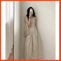 Váy 2 Dây Hoa Nhí Vàng Feline Nữ Đầm maxi đi biển dáng suông dài, babydoll vintage bánh bèo Ulzzang HOT