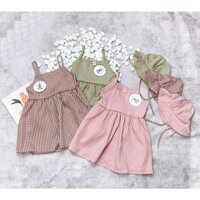 Váy 2 dây kẻ caro chất thô đũi kèm mũ cho bé gái 8-20kg AV03