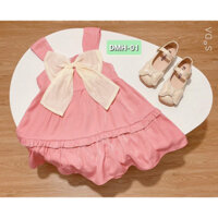 Váy 2 Dây Nơ To Màu Hồng Cam Đầm Xòe Qua Gối Cho Bé 4-5 Tuổi 17-20kg