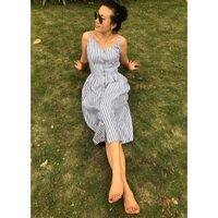 Váy 2 dây nữ kẻ sọc chất liệu linen thương hiệu Snlinen