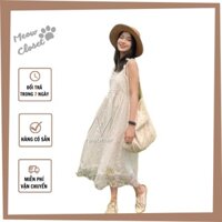 Váy 2 dây nữ trắng ren tiểu thư siêu xinh