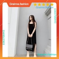 VÁY 2 DÂY TRƠN XẺ TÀ - ĐẦM MAXI VOAN ĐŨI 2 LỚP TRẮNG ĐEN ULZZANG - (Sp sẵn) 💎  👗👑- GNFShop