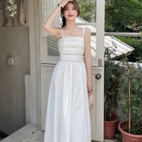 Váy 2 dây Váy trễ vai Váy đi biển Váy cottagecore Đầm Sling Trắng Retro Pháp